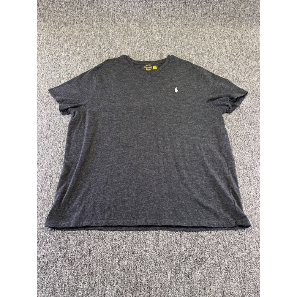 Polo Ralph Lauren Shirt Mens XXL Gray V-Neck Cotton Blend Short Sleeve Pony Logo